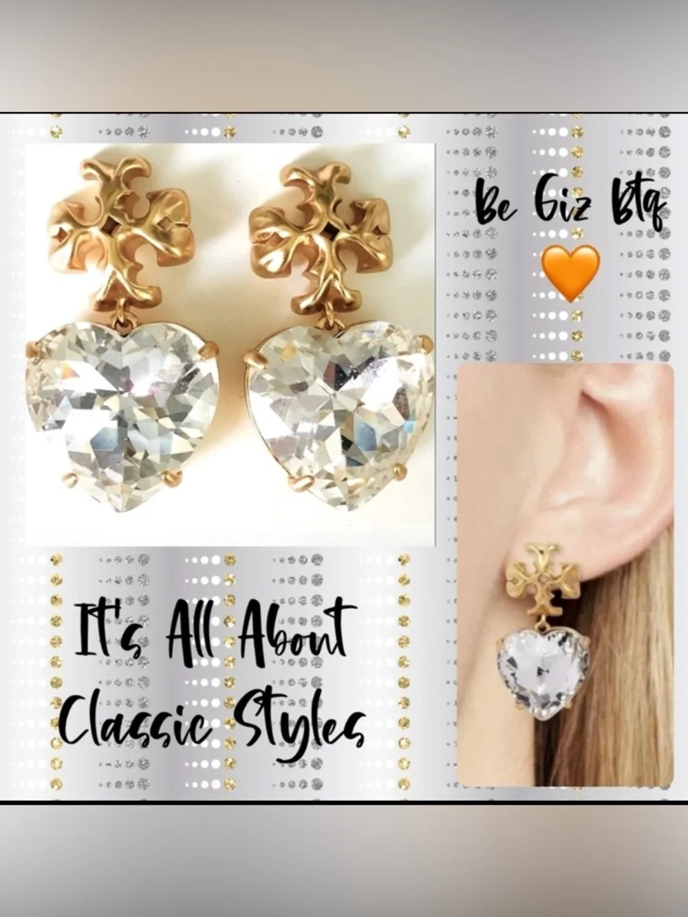 🔥🔥Tory Burch Authentic Roxanne Crystal Clear Heart Drop Earrings